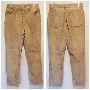 VTG Chicos Designs Pants Womens 1 Suede Leather Tan Straight Western